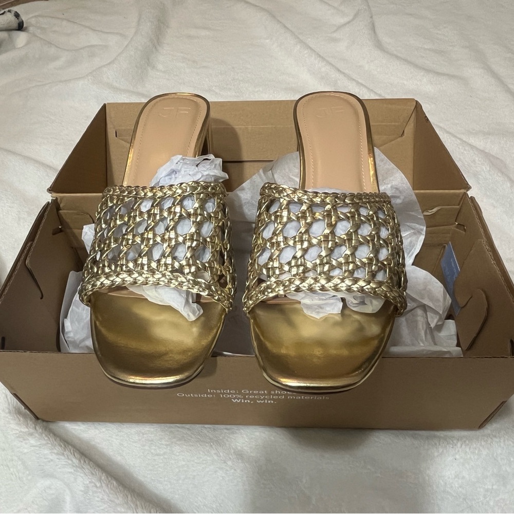 JustFab Gold Woven Mules